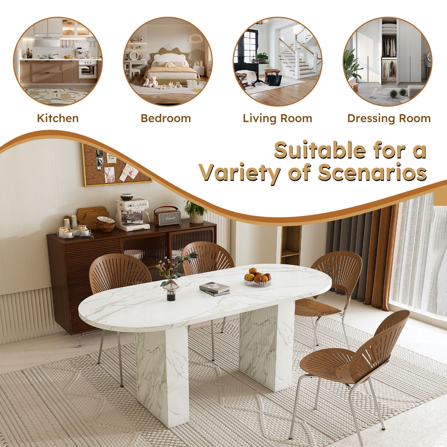 Oval Dining Table With Wood Strip Base
