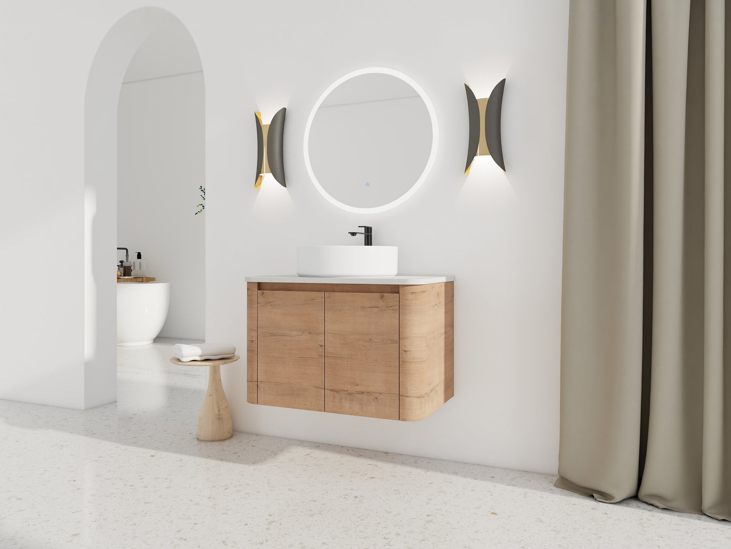 30" Wall-Mounted Bathroom Vanity With Ceramic Art Sink & 2 Soft-Close Doors