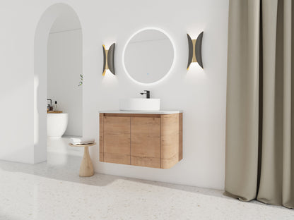 30" Wall-Mounted Bathroom Vanity With Ceramic Art Sink & 2 Soft-Close Doors
