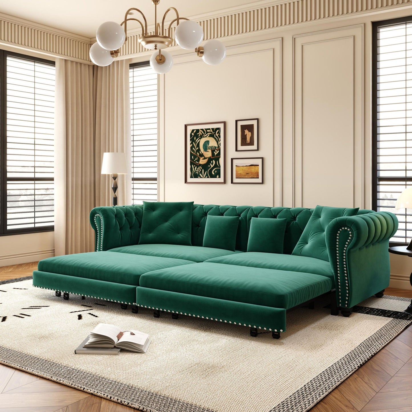 3 In 1 Pull Out Convertible Sleeper Sofa Bed, King Size, Chaise Lounge