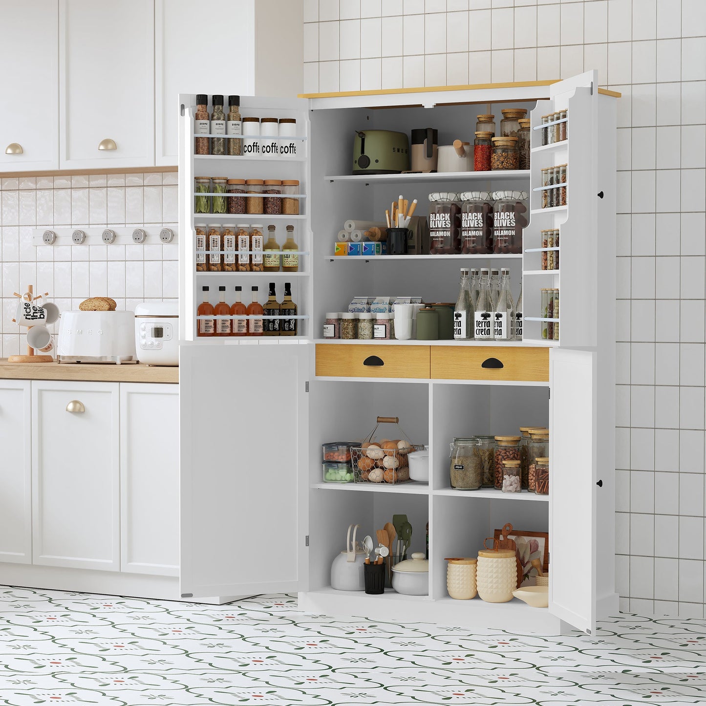 TOPMAX Large Freestanding Kitchen Pantry Storage Cabinet