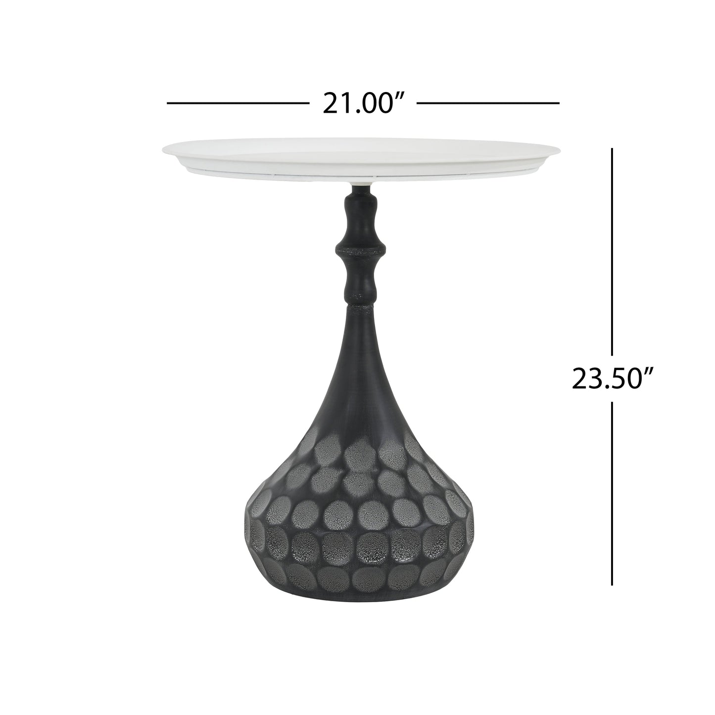 Accent Metal Coffee Table, Pedestal Table for Living Room, Hand-Hammered Texture, White+Black
