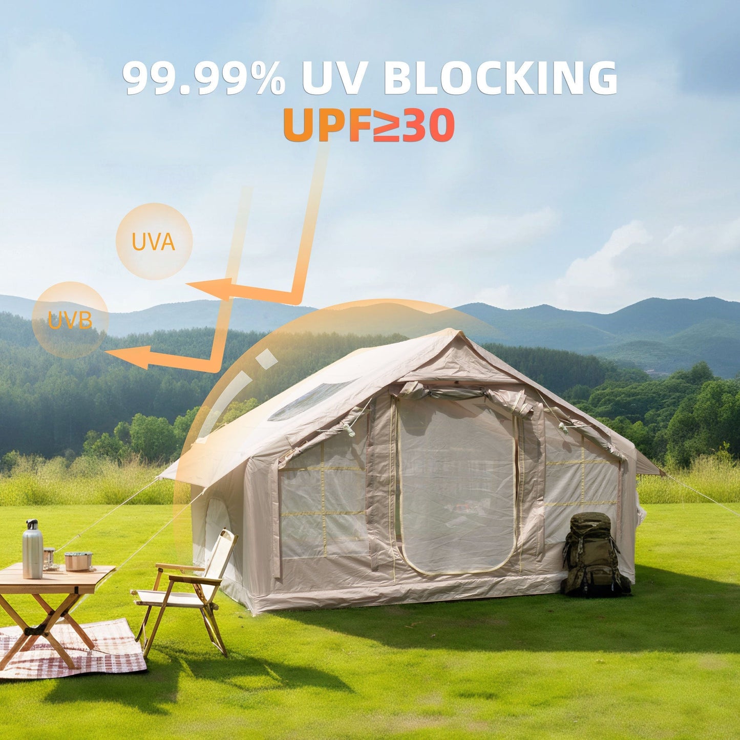 6.3m² Inflatable Camping Tent with Clear Skylight and 420D Oxford Waterproof Fabric