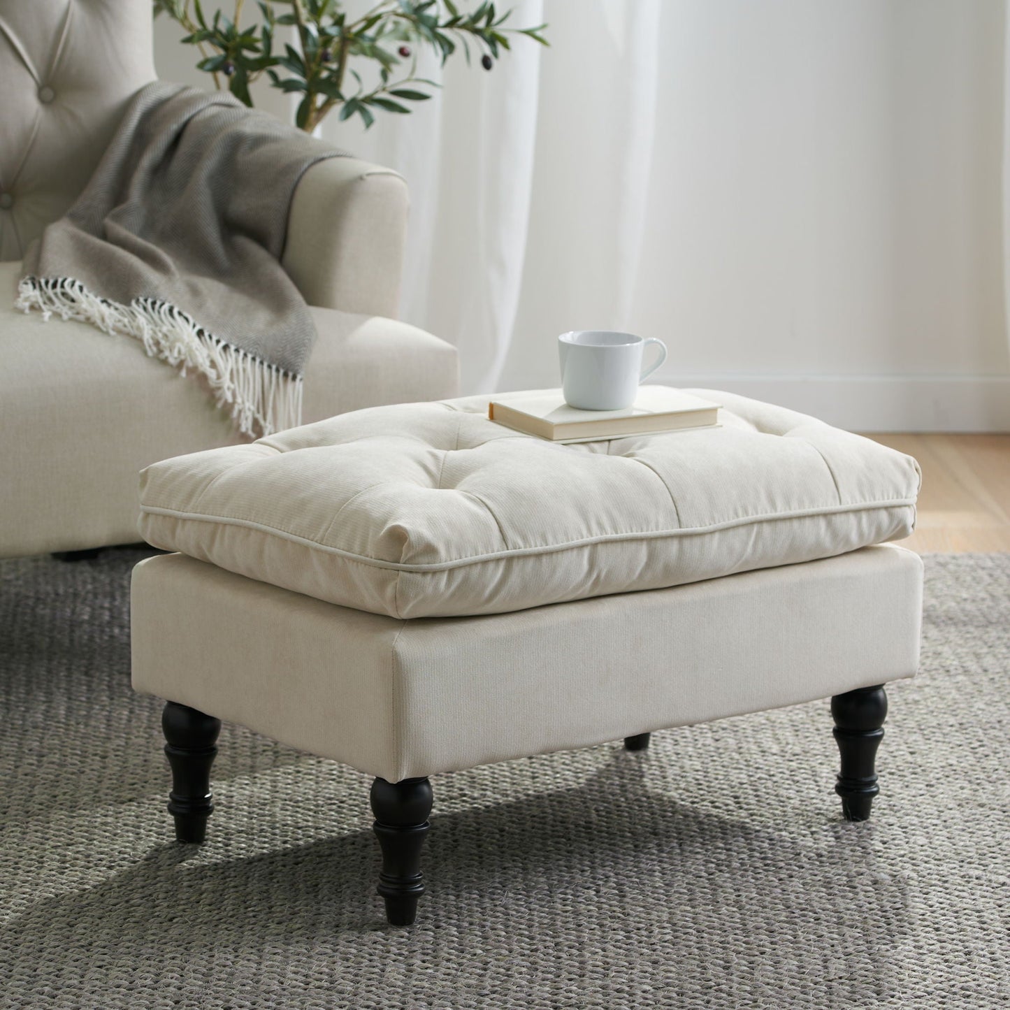 Lofton Pillow Top Ottoman With Button Tufting - Cream