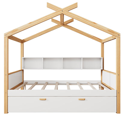 House Bed With Bookshelf Storage