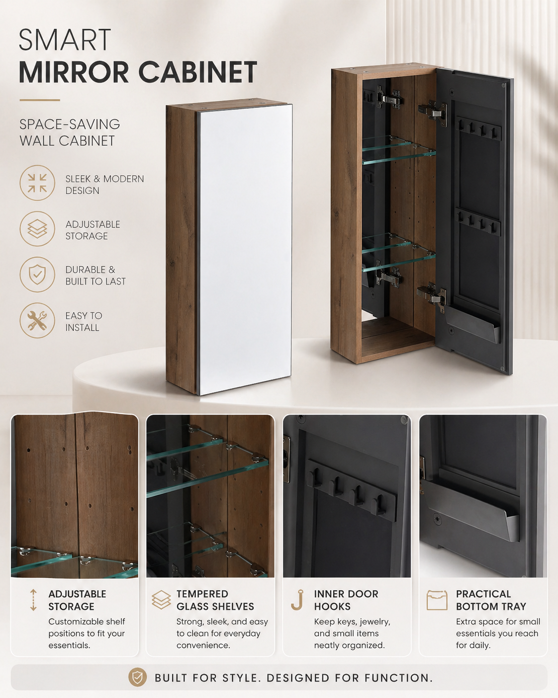 10'' Bathroom Mirror Cabinet with Storage