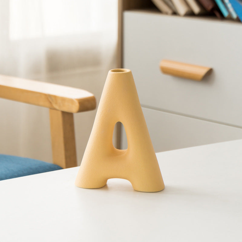 Frosted Letters AB Ceramic Vase Decoration European Retro Large-caliber Matte