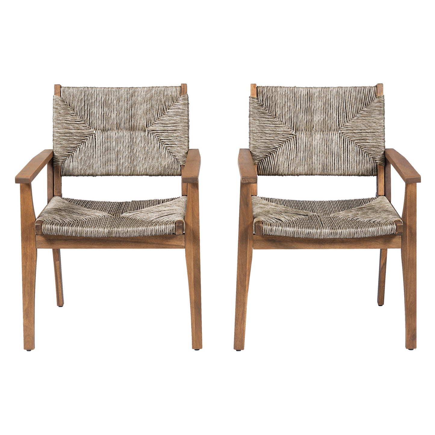 Durable Outdoor Dining Chair Set with Acacia Wood Frame and Wicker Seat