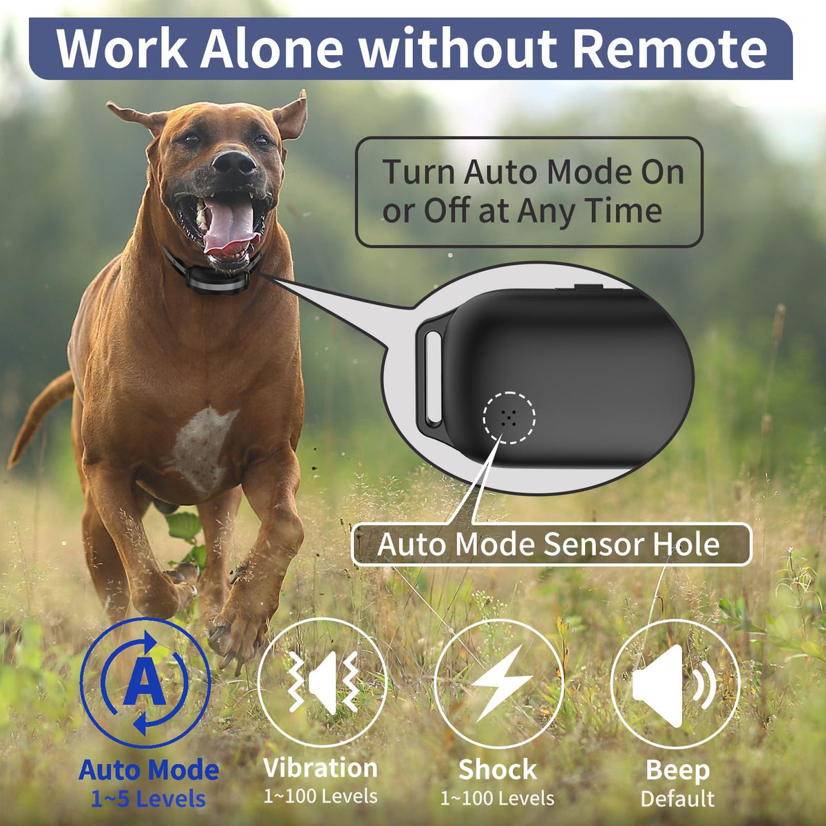 Shock Collar For Large Dogs, Bark Collar With Remote, Bark And Training Collar 2 In 1, Auto Bark Collar - Shock, Vibration, Beep And Auto Mode, Remote Range 2800 Ft