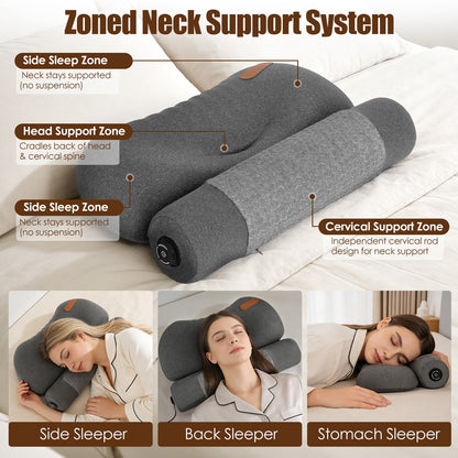 USB Heated Neck Pillow Zero Pressure Memory Foam Cervical Neck Pillow Heated Bed Pillow with Eye Mask Adapter for Pain Relief