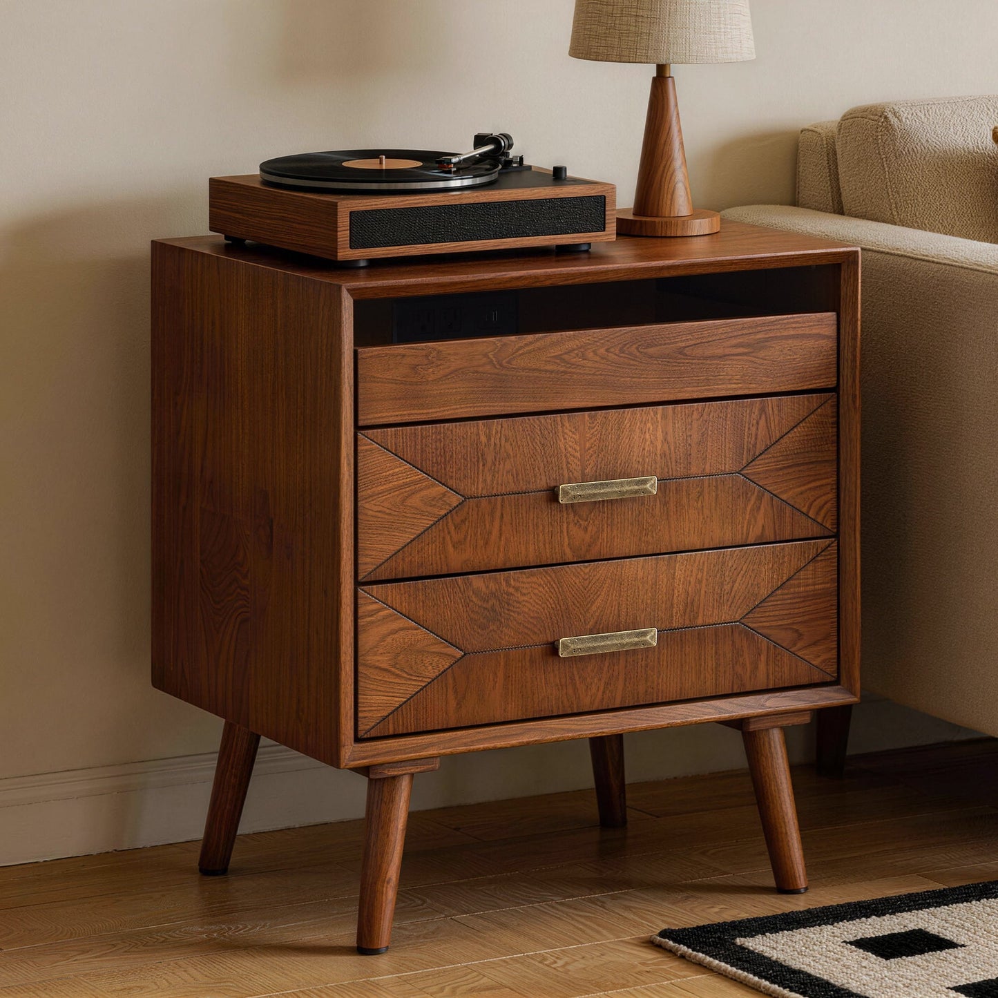 24" Nightstand with Charging Station and Two Drawers