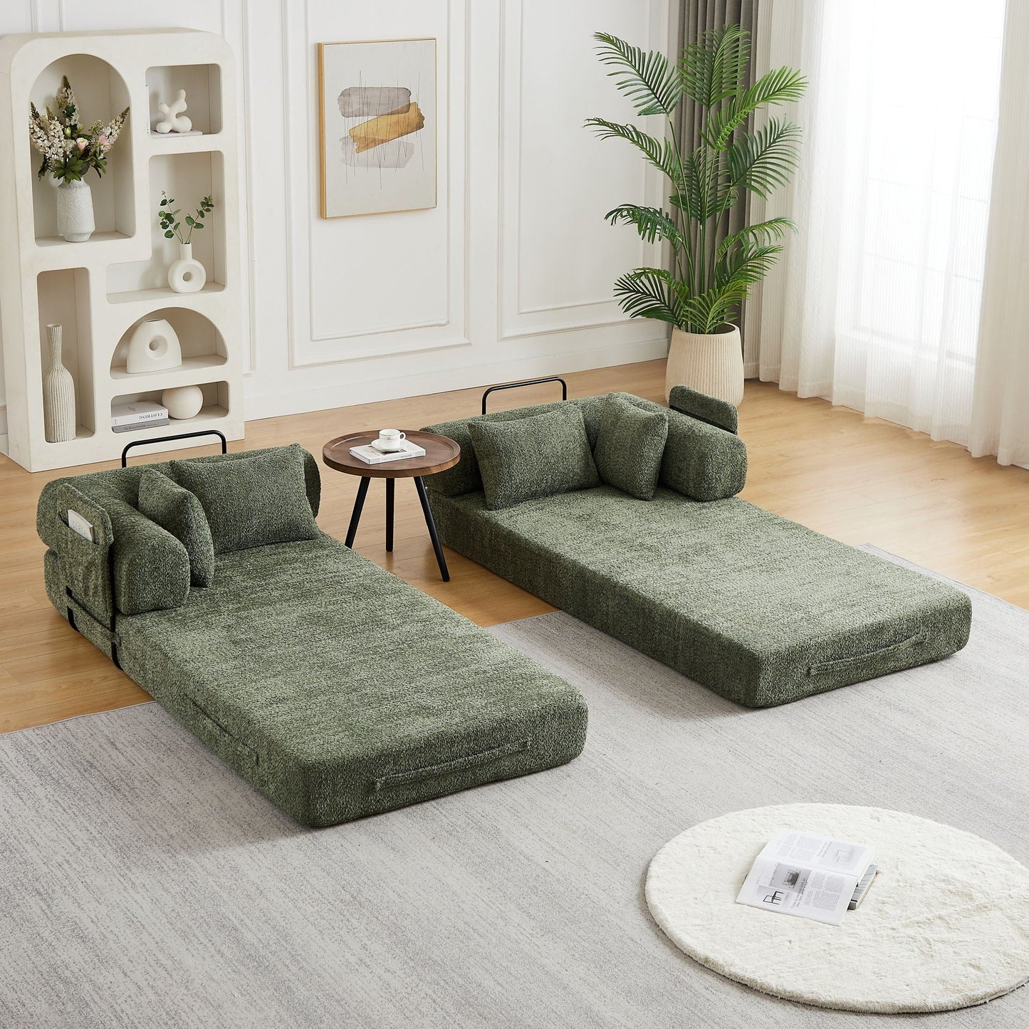 Convertible Sleeper Sofa Bed With Cylindrical Pillow