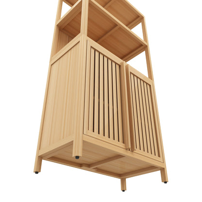 Neutral - Bamboo Storage Cabinet Freestanding With 2 Doors For Bathroom, Living Room, Kitchen, And Entryway - Neutral