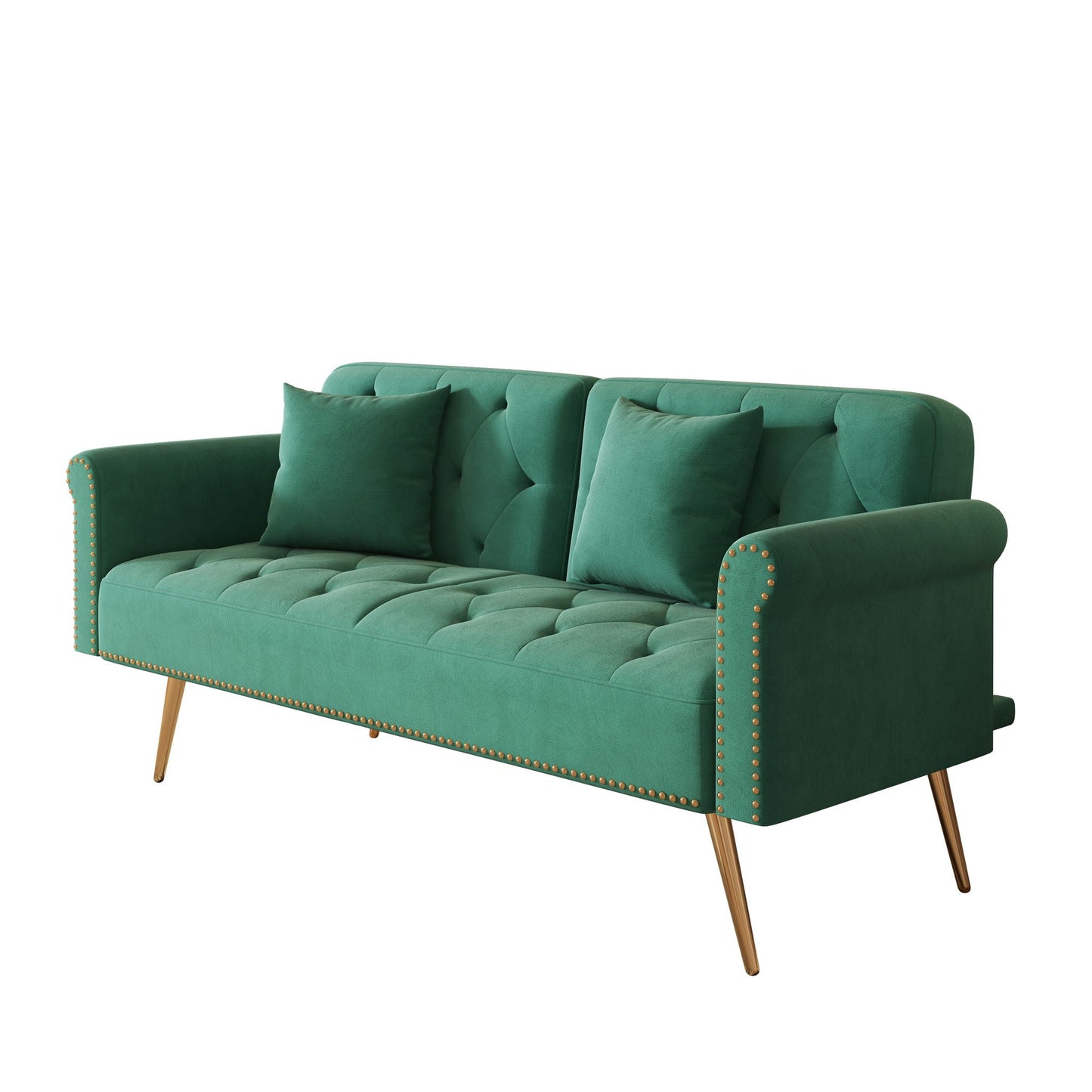 Luxurious Sofa Bed With Nail Head Trim And Matching Pillow
