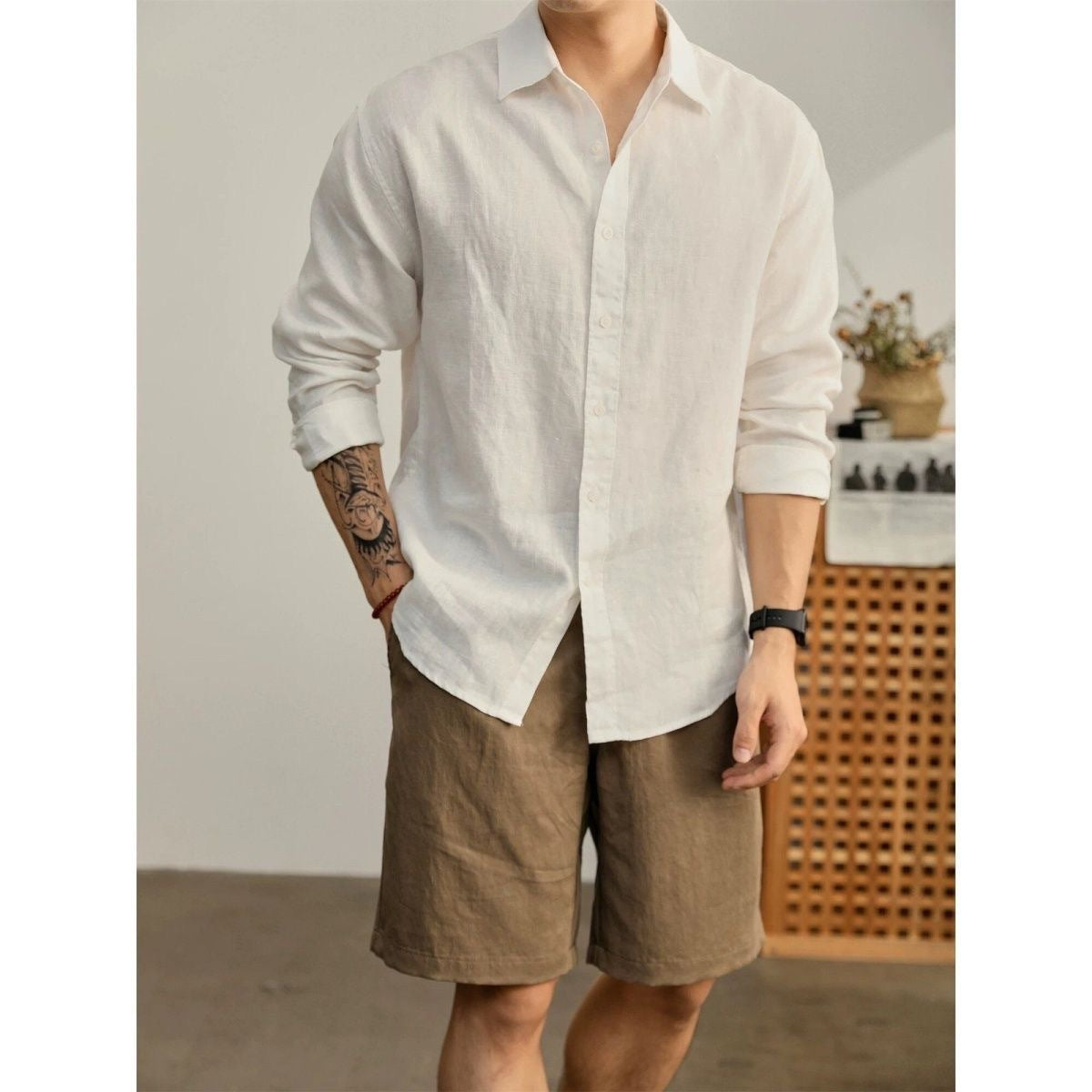 Slim-fit Fashionable Mens Shirt, Nouveau Riche Preppy Style, Long Sleeves