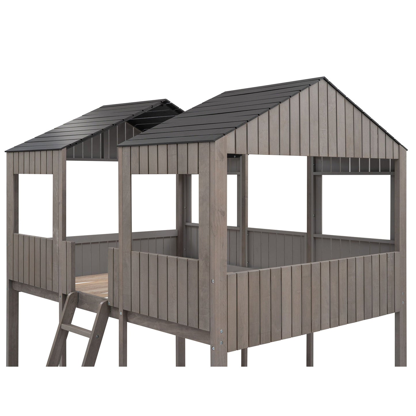 Bunk Bed With Roof, Window, Guardrail, Ladder