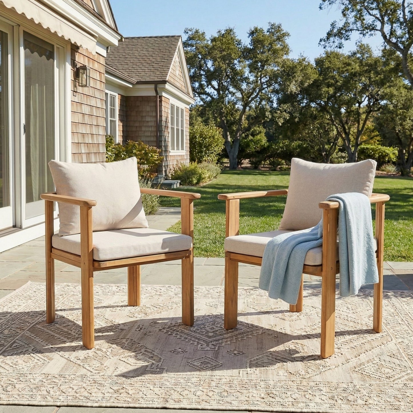 Kaja Outdoor Acacia Wood Dining Chair, Teak Finish Frame