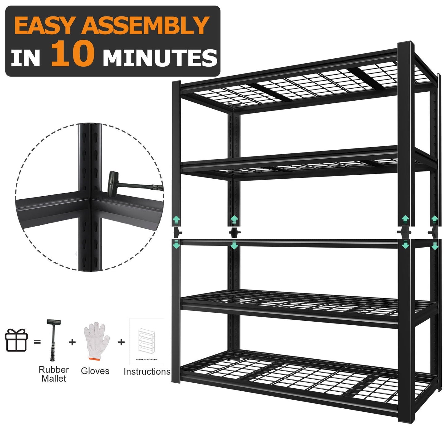Garage Storage Rack, 5 Layer Adjustable Shelving Unit For Warehouse - Black