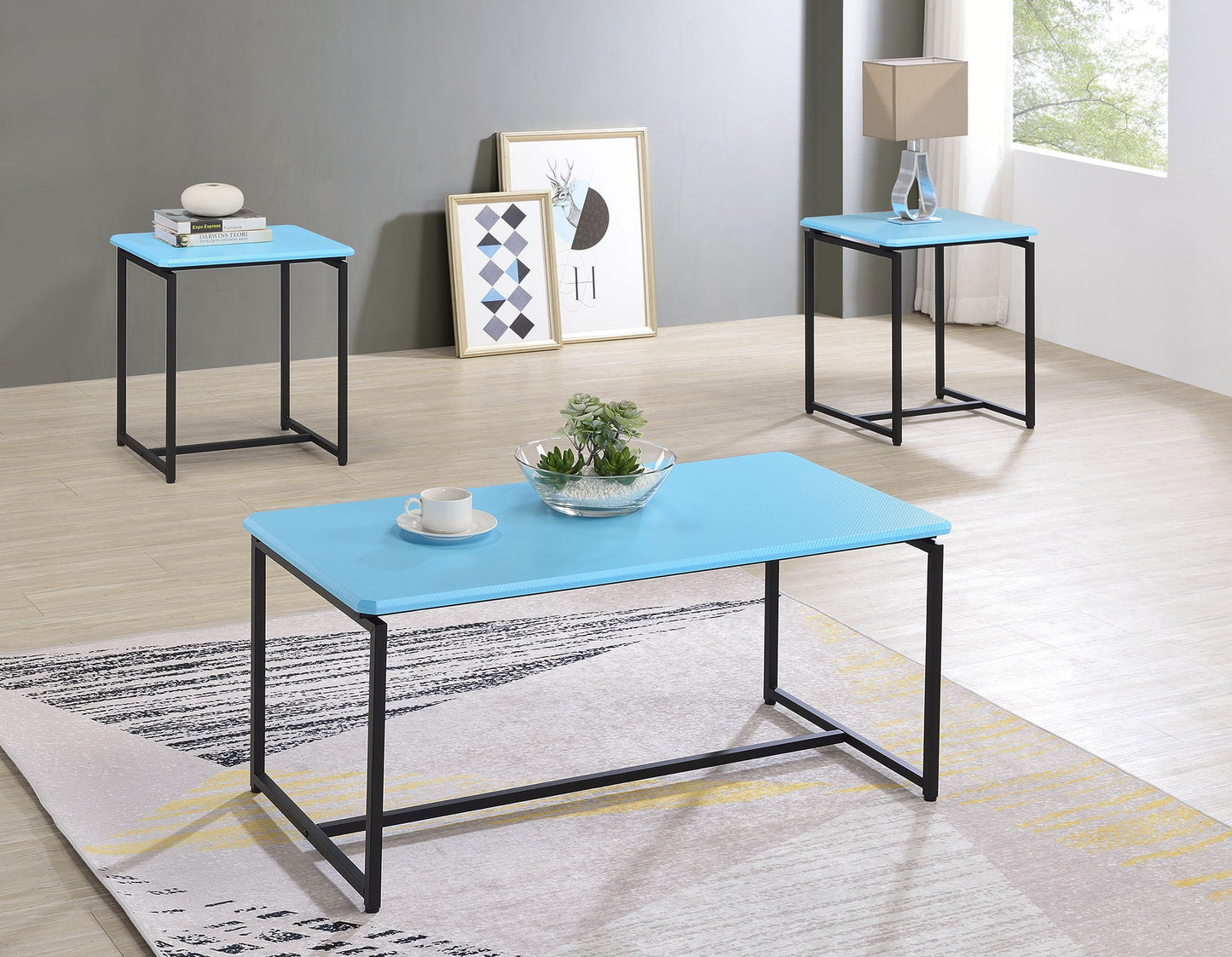 GT 3 Piece Carbon Fiber Wrap Coffee Table And End Table Set