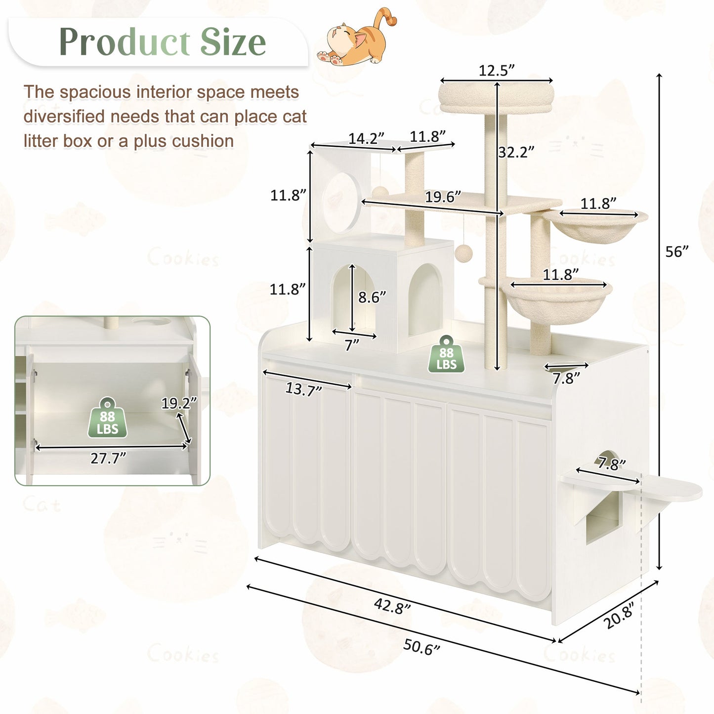 50.6" Cat Tree with Litter Box Enclosure, Sisal Scratching Post & Storage