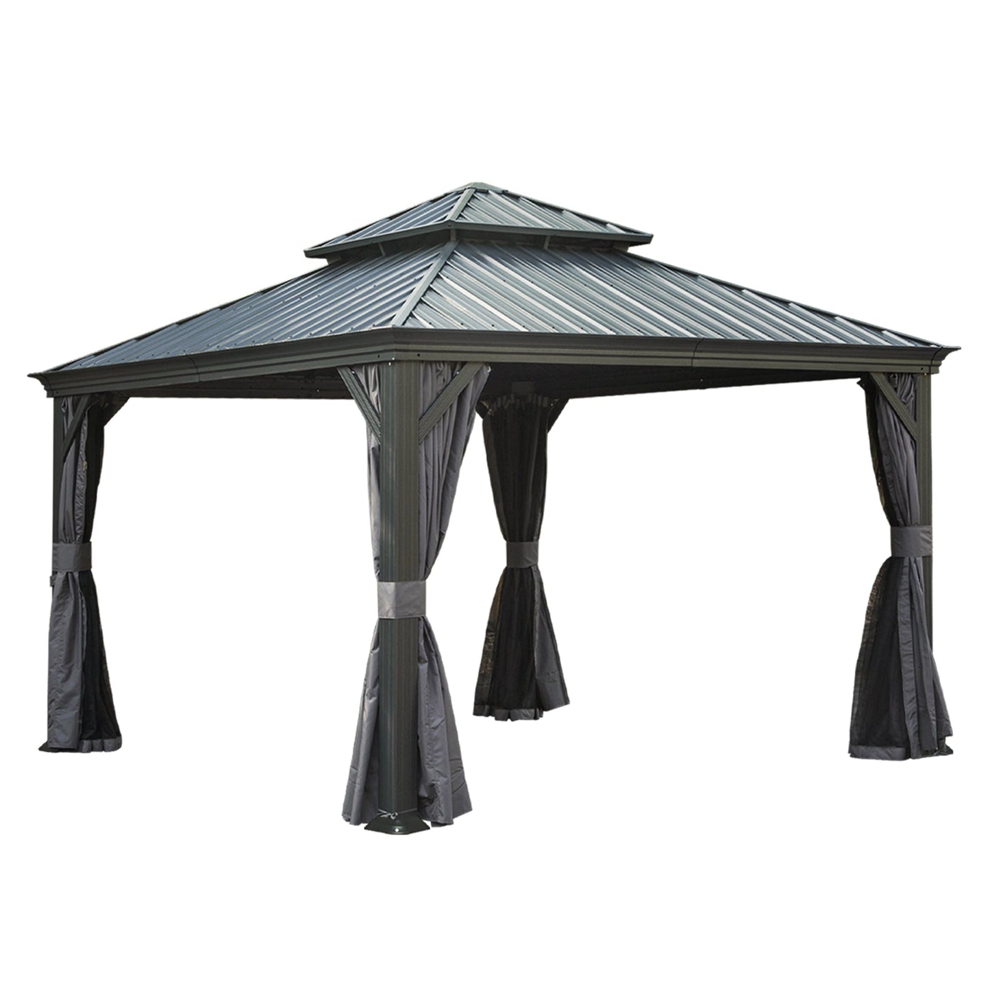 12'x12' Hardtop Gazebo Canopy with Galvanized Steel Double Roof