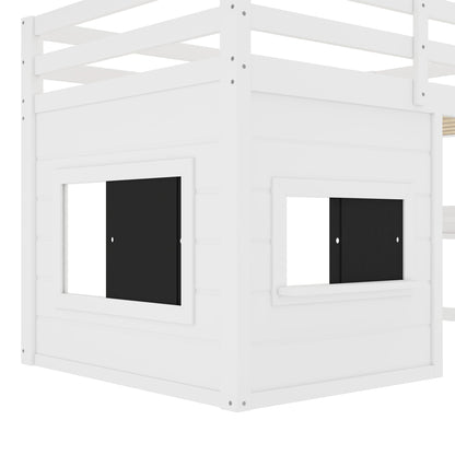 Twin Size Loft Bed With Sliding Chalkboard & Bookshelf