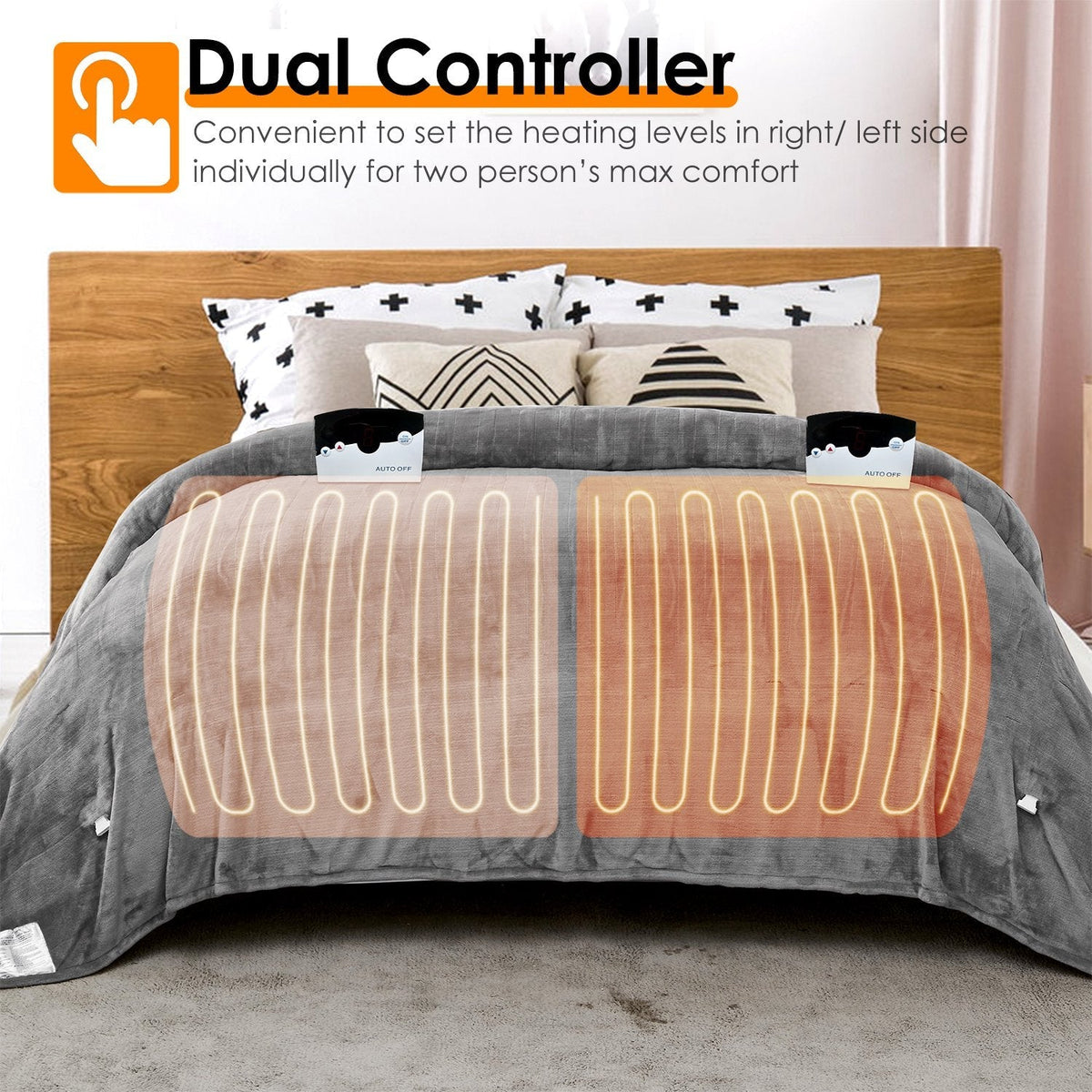 Electric Heated Queen Size Fleece Heated Blanket with Dual Controller 10 Heating Levels 10 Hours Auto Off Machine Washable for Home Office Usage 84x90