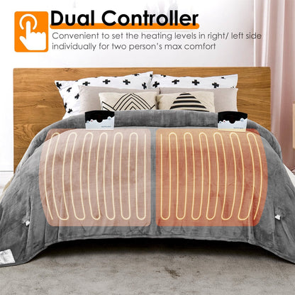 Electric Heated Queen Size Fleece Heated Blanket with Dual Controller 10 Heating Levels 10 Hours Auto Off Machine Washable for Home Office Usage 84x90