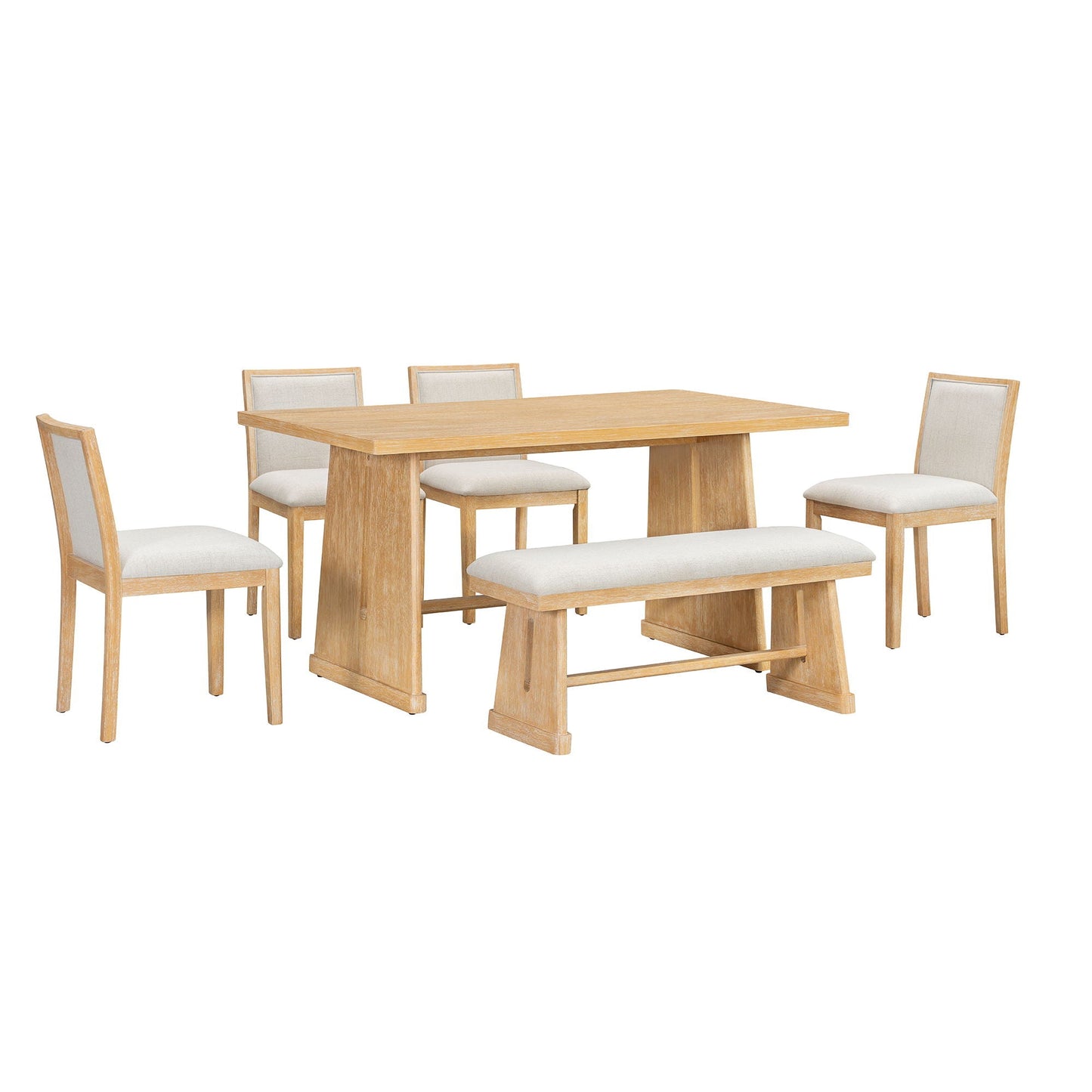 Dining Set With Rectangular Table, 4 Upholstered Chairs & 1 Padded Bench