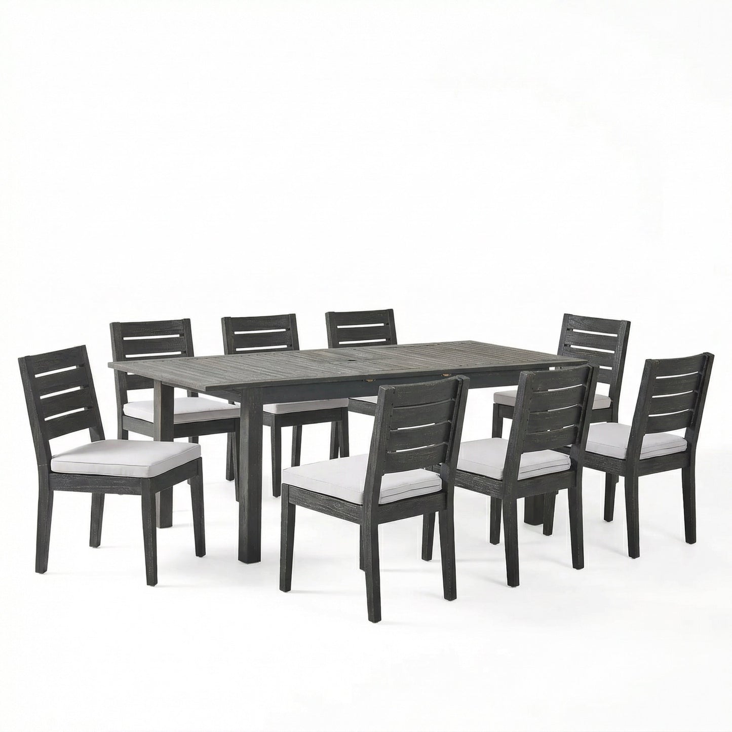 9-Piece Outdoor Dining Set with Extendable Acacia Wood Table and Cushioned Chairs