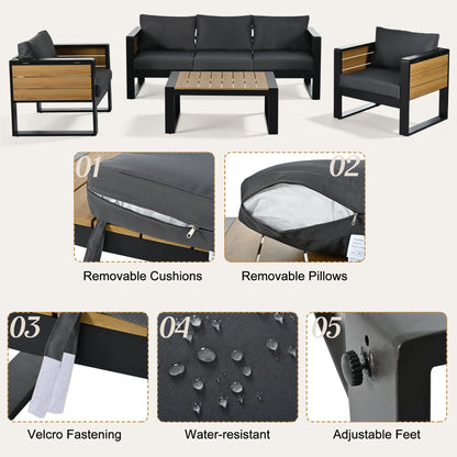Aluminum Frame Large 4-Piece Outdoor Patio Furniture Set for 5 Person