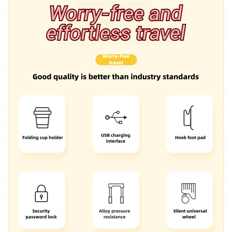 20 Inch 24 Inch Luggage, Silent Universal Wheel Anti Compression, Multifunctional Luggage, USB Port, Folding Cup Holder, Side Hook, Business Travel Box, Foldable Portable Cabin Travel Box, Lightweight