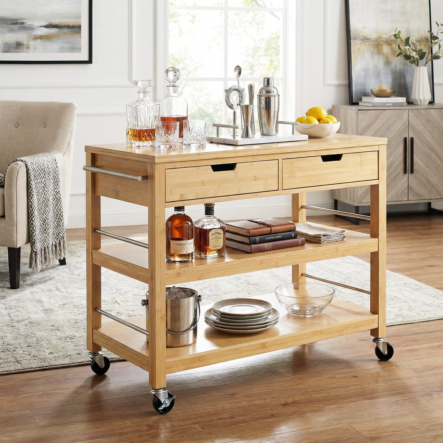 Indoor Multifunctional Bamboo Kitchen Cart