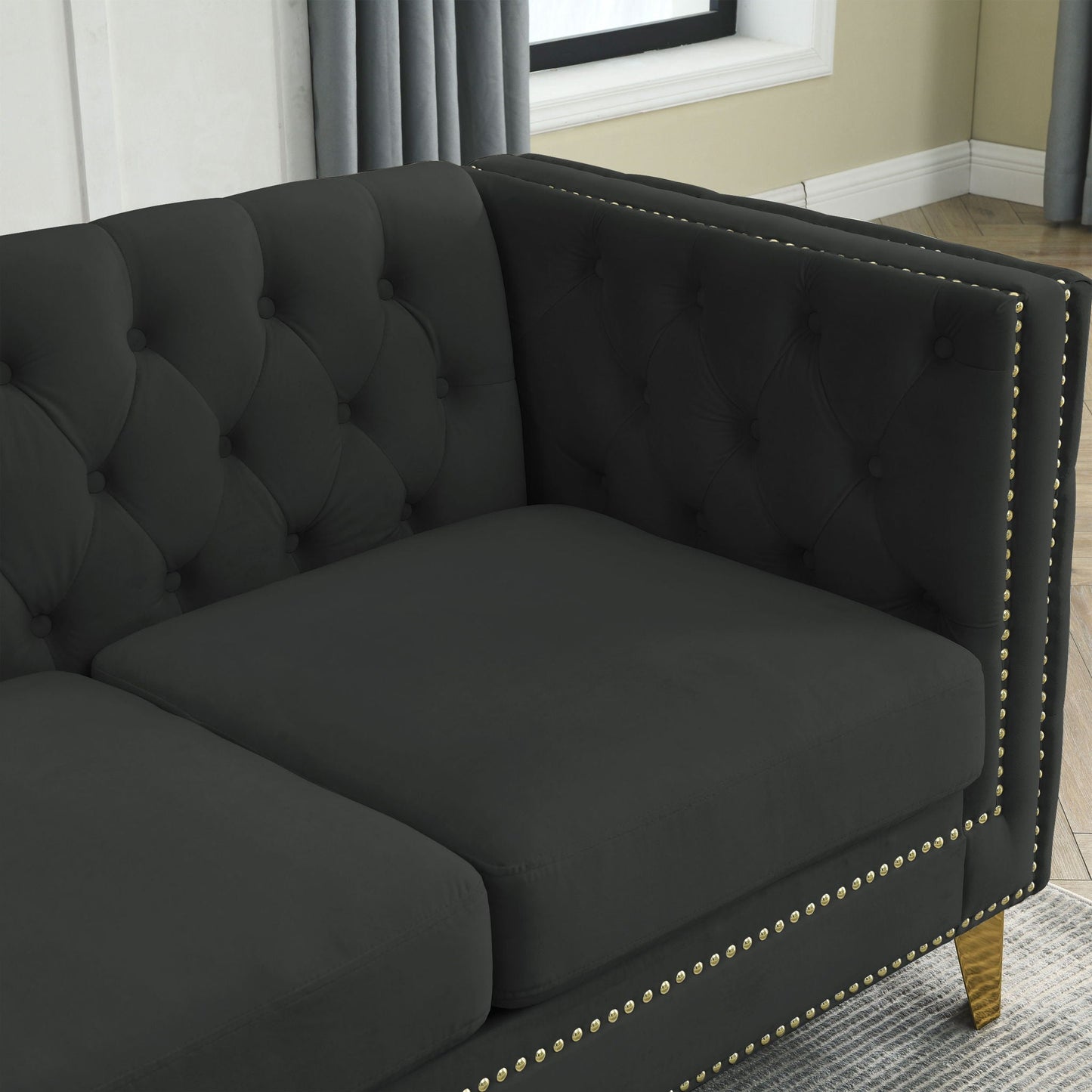 Upholstered Couch Sofa With Button Tufting For Living Room