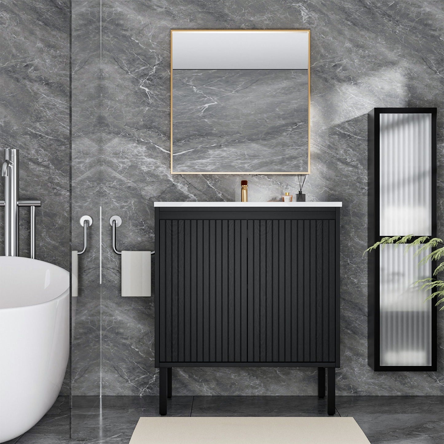 Bathroom Vanity With Ceramic Sink, Floor-Standing Design, Soft-Closing Drawers