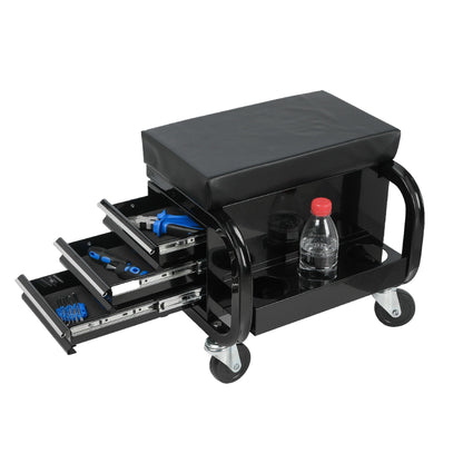 Rolling Creeper Garage Seat With 3 Built-In Drawers