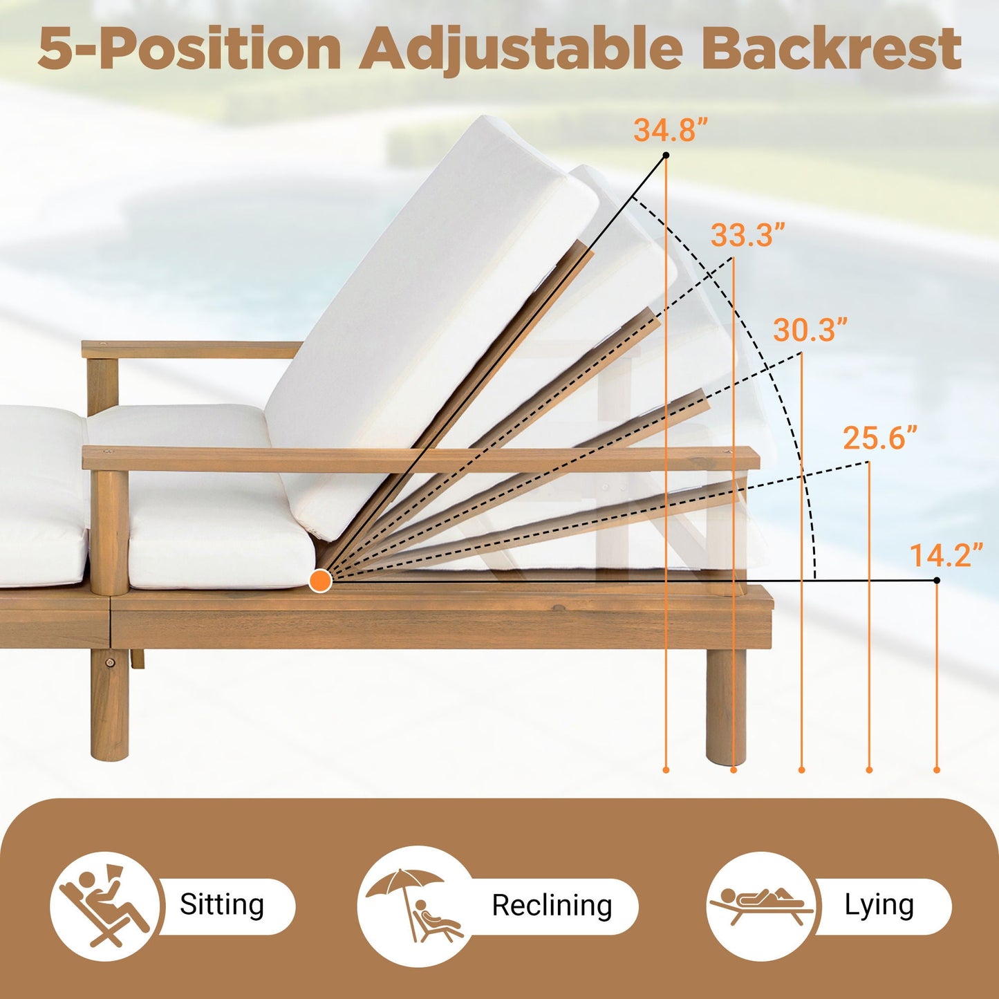 5 Position Adjustable Outdoor Chaise Lounge