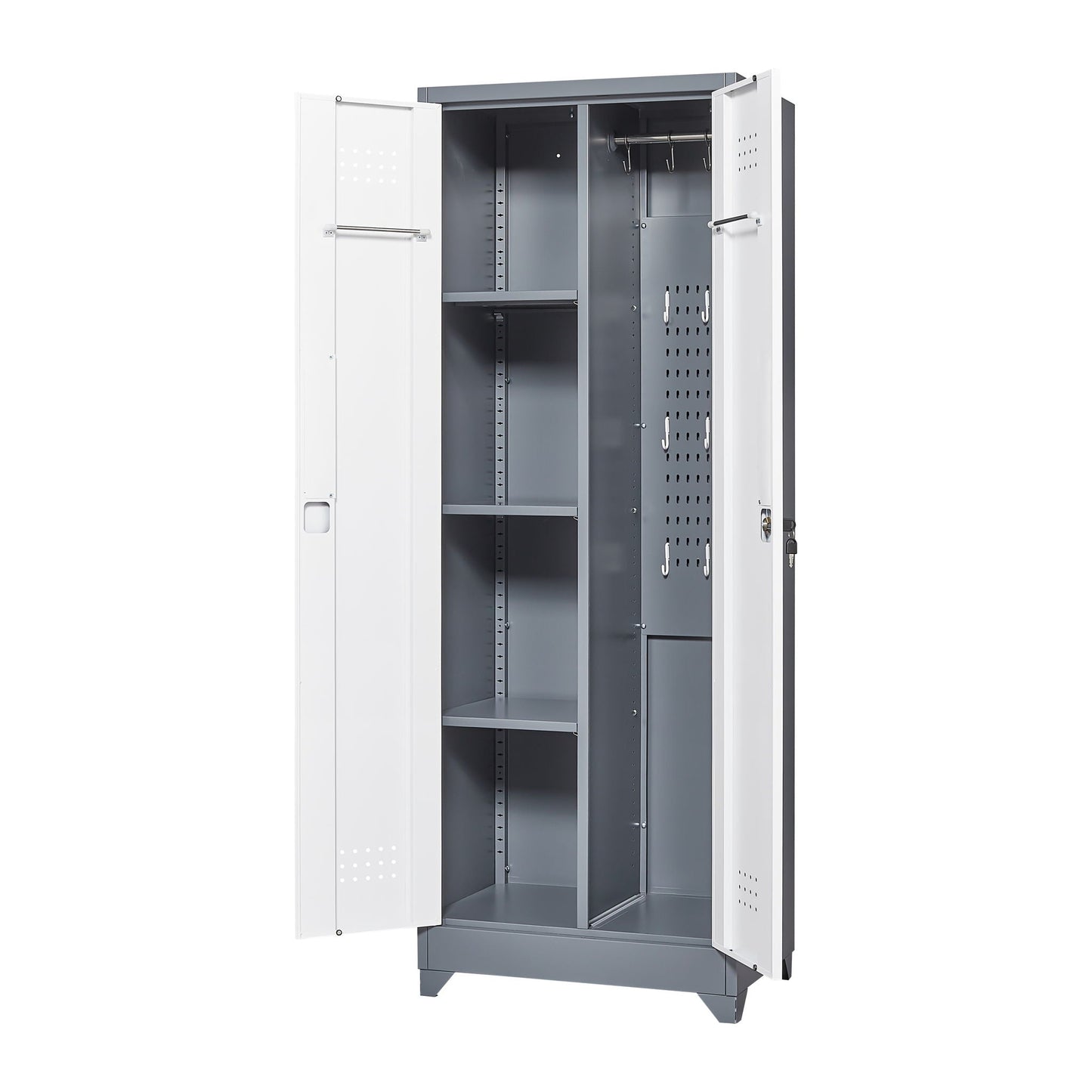 Lockers With Locking Doors, Adjustable Shelves, High Broom Tool Storage Cabinet