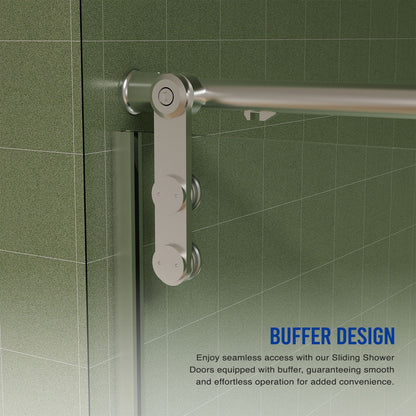 Frameless Shower Door, Sliding Shower Door, Premium 5 / 16" (8 Mm) Thick Tempered Glass Shower Enclosure With Towel Bar, Double Side Easy Clean Coat, Finished With Buffer