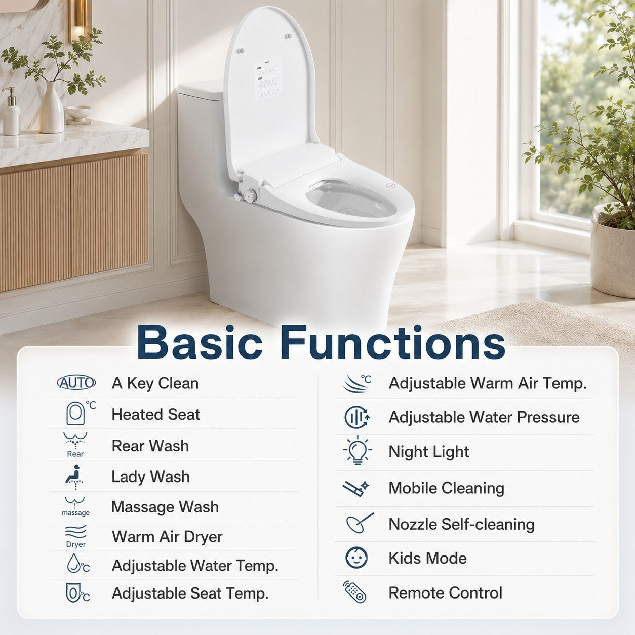 Smart Bidet Toilet Seat with Side Knob Adjustable Heated Seat