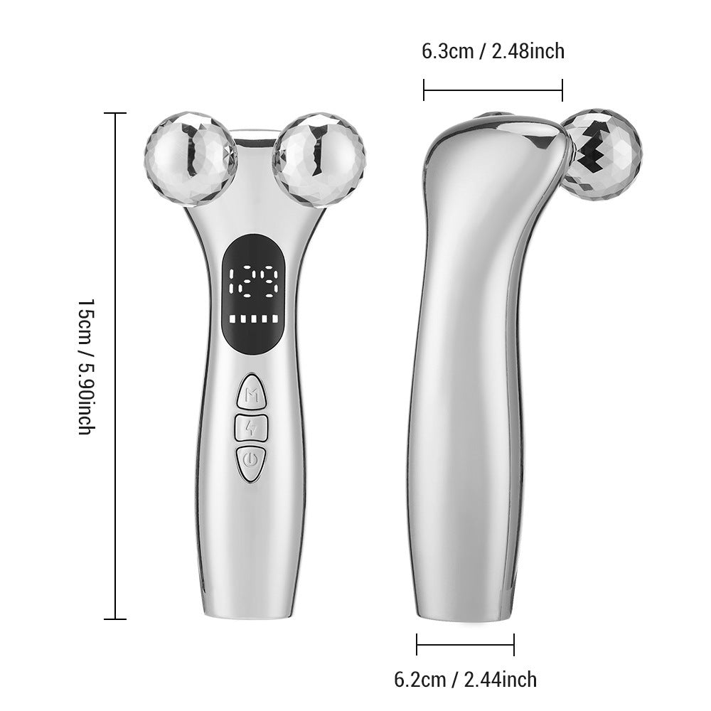 Silver Ergonomic EMS Microcurrent Facial Roller | Intelligent Pulse Face Slimming & Sculpting Device for Skin Tightening