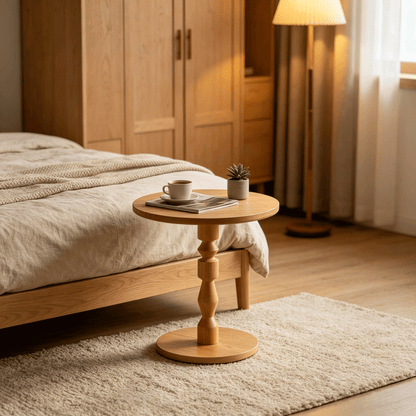 Round Side Table with MDF Tabletop and Solid Wood Legs