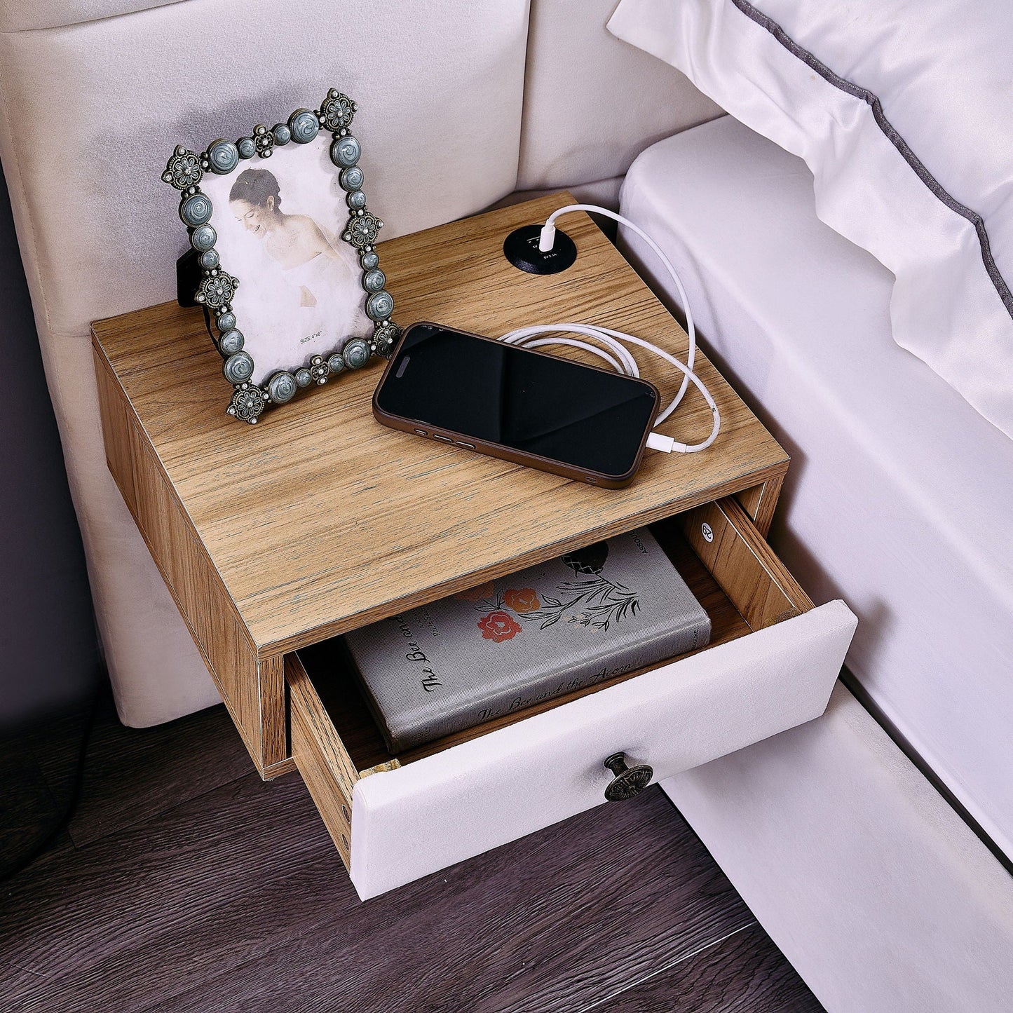 Upholstered Hydraulic Platform Bed With Storage Shelves, Reading Lamps, USB Port