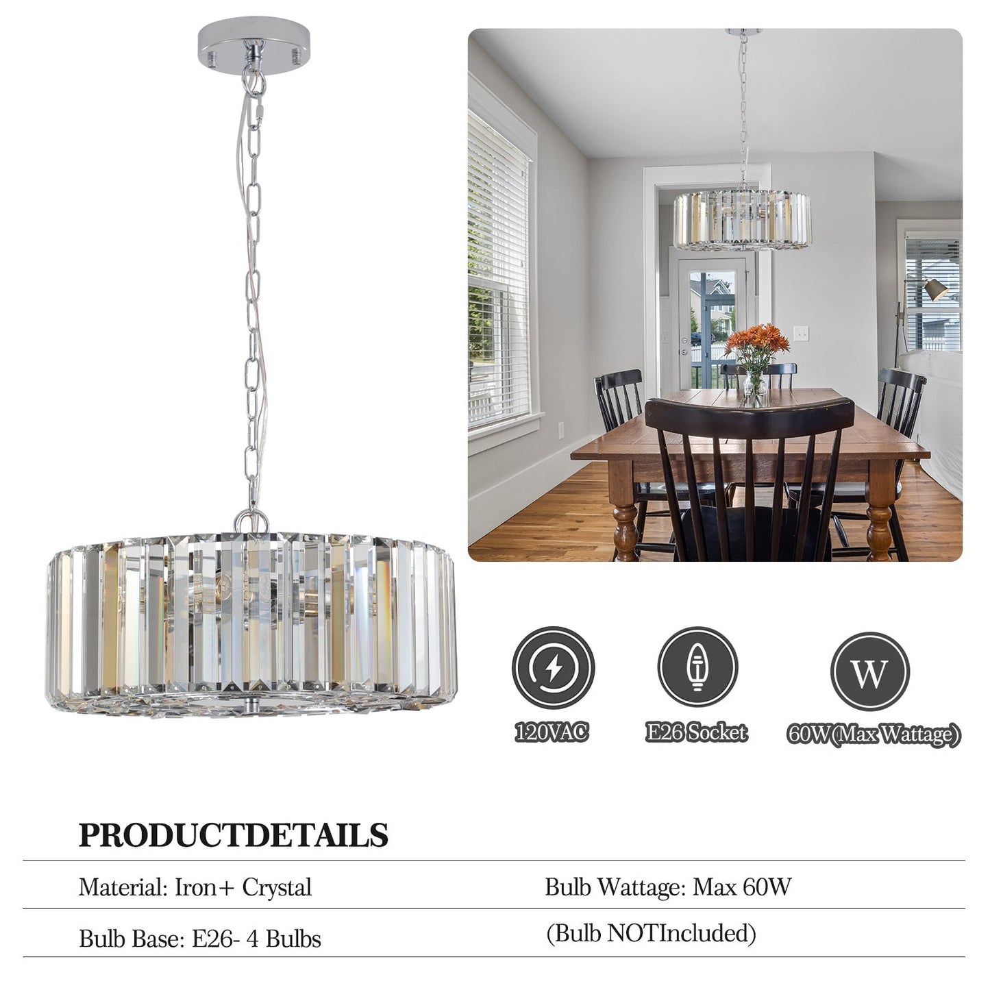 17' Chrome Crystal Pendant Chandelier