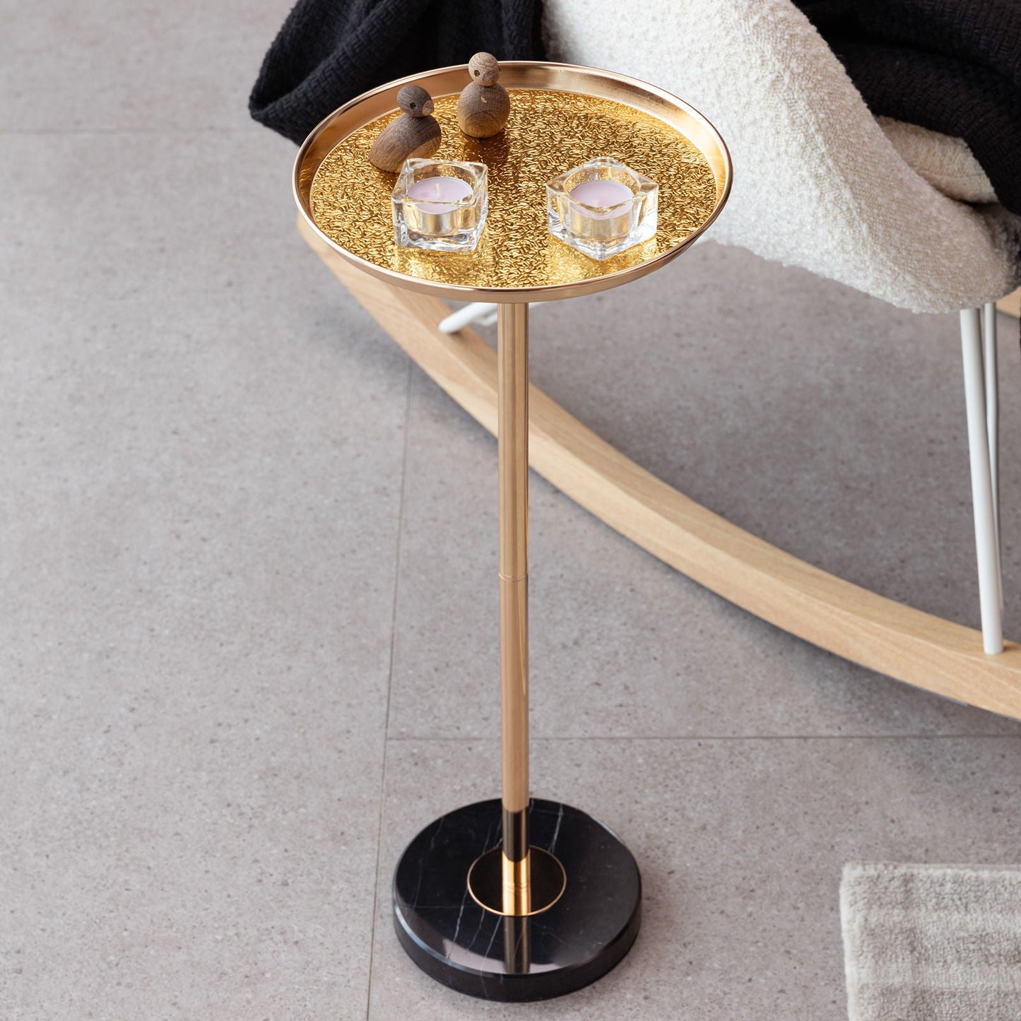 Adjustable Pedestal Side Table For Living Room - Gold / Black