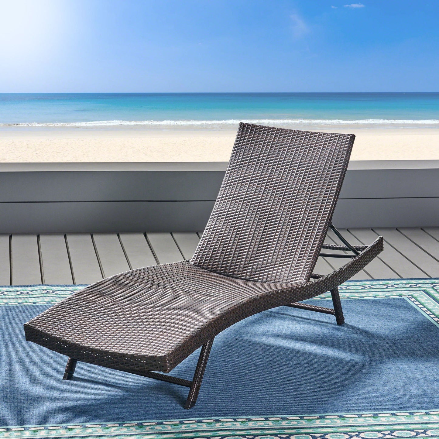 Kauai Modern Style PE Wicker Chaise Lounge - Brown Multi