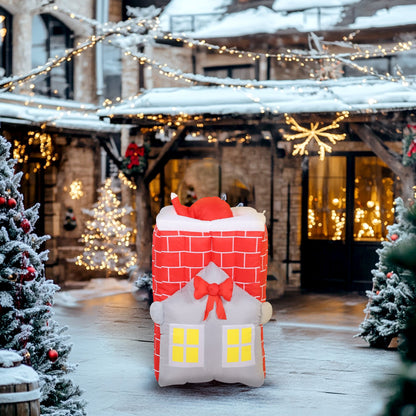 7FT Christmas Inflatable Santa in Chimney with LED Lights