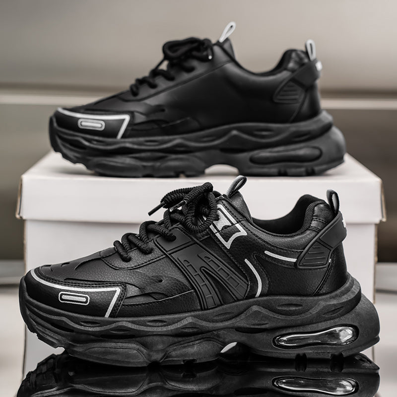 New Summer Men's Breathable Shoes, Trendy Versatile Thick Sole Height Boost Casual Athletic Sneakers, Black Trendy Dad Shoes For Men