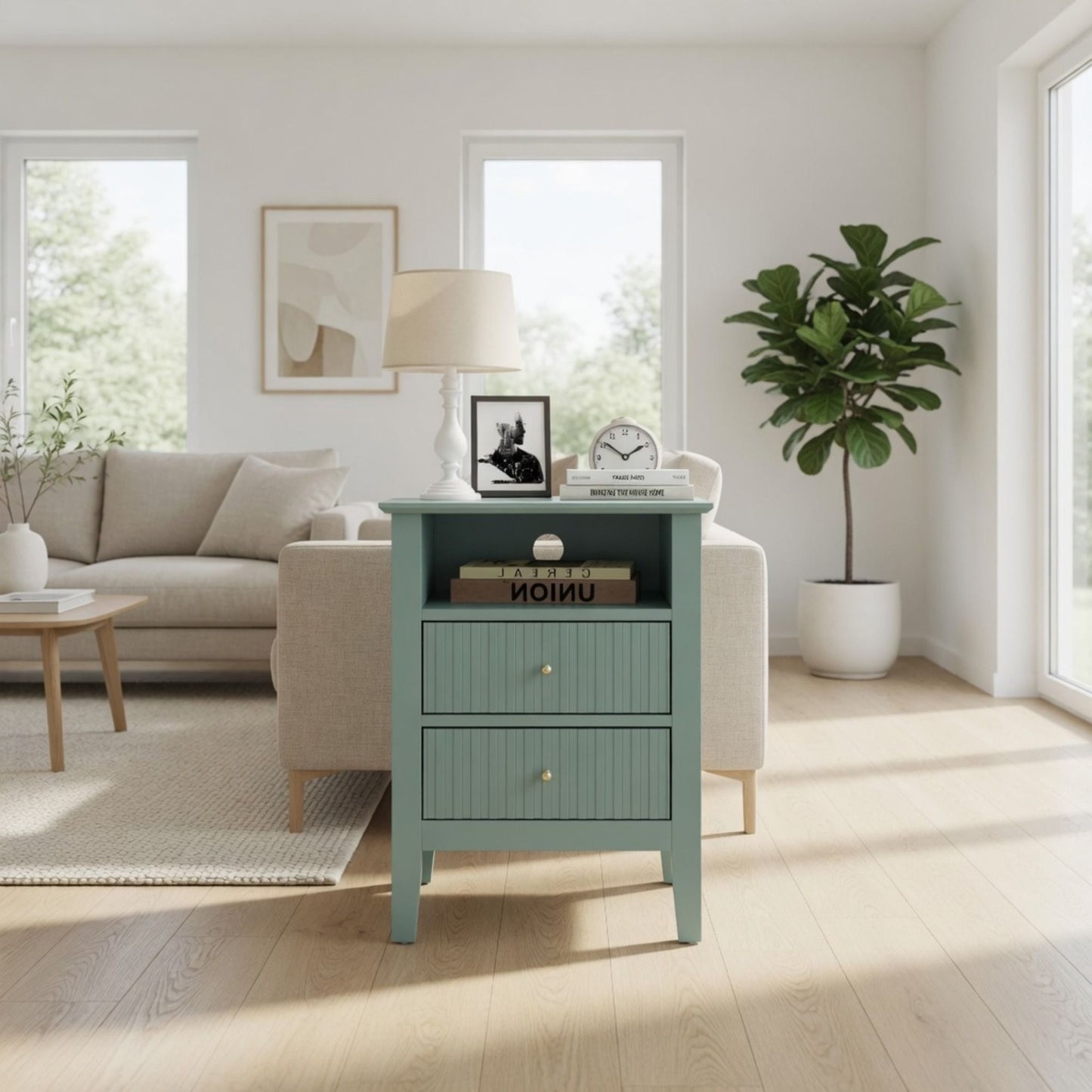 Fluted Nightstand With 2 Drawers