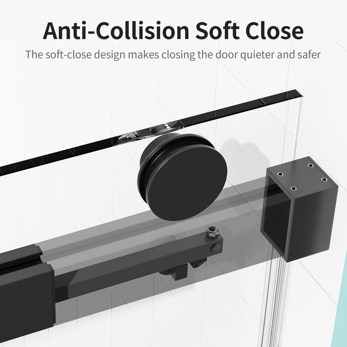 Frameless Single Sliding Soft Close Shower Doors, 3 / 8" Tempered Glass Reversible Installatio